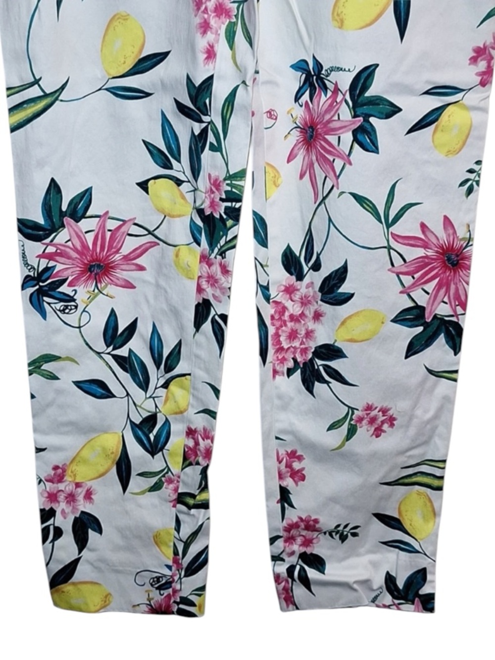 RSVP by TALBOTS White Ankle Pants with Yellow Lemon & Pink Floral Print Size 10 - Picture 6 of 12